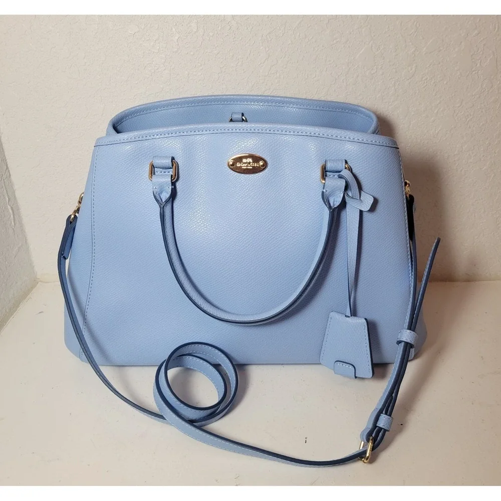 Coach Woman's Small Margot Carryall Satchel Bag Crossgrain Leather - Light blue